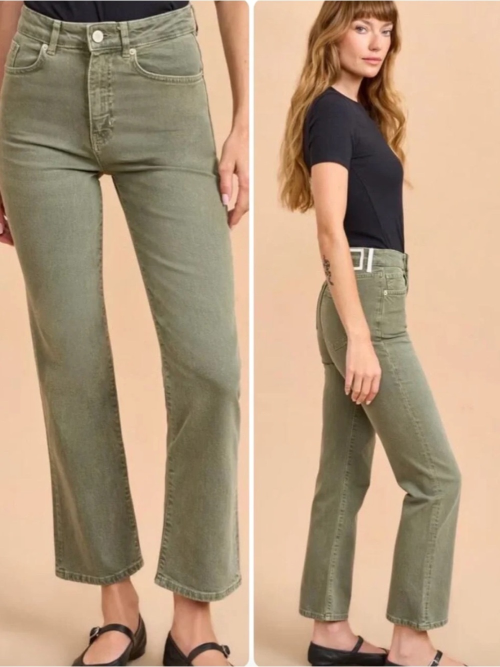 La Ligne Olive Green High-Rise Wide-Leg Jeans